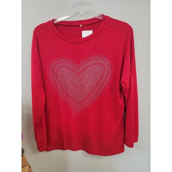 Red Long Sleeve Top With Sparkly Heart Design 2XL - Picture 2 of 3